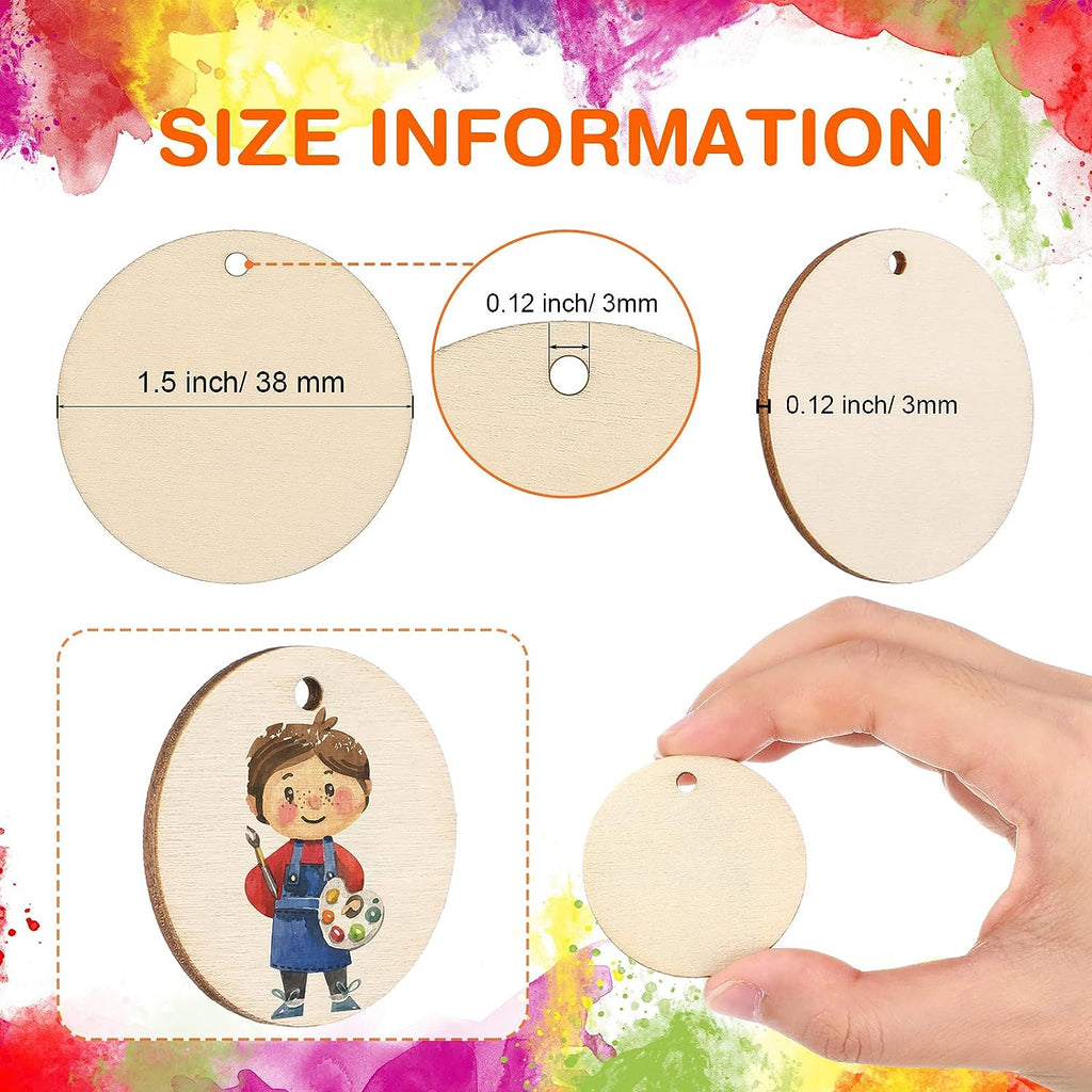 100 Pieces Unfinished Round Wooden Circles with Holes Round Wood Discs –  ShopEZ USA