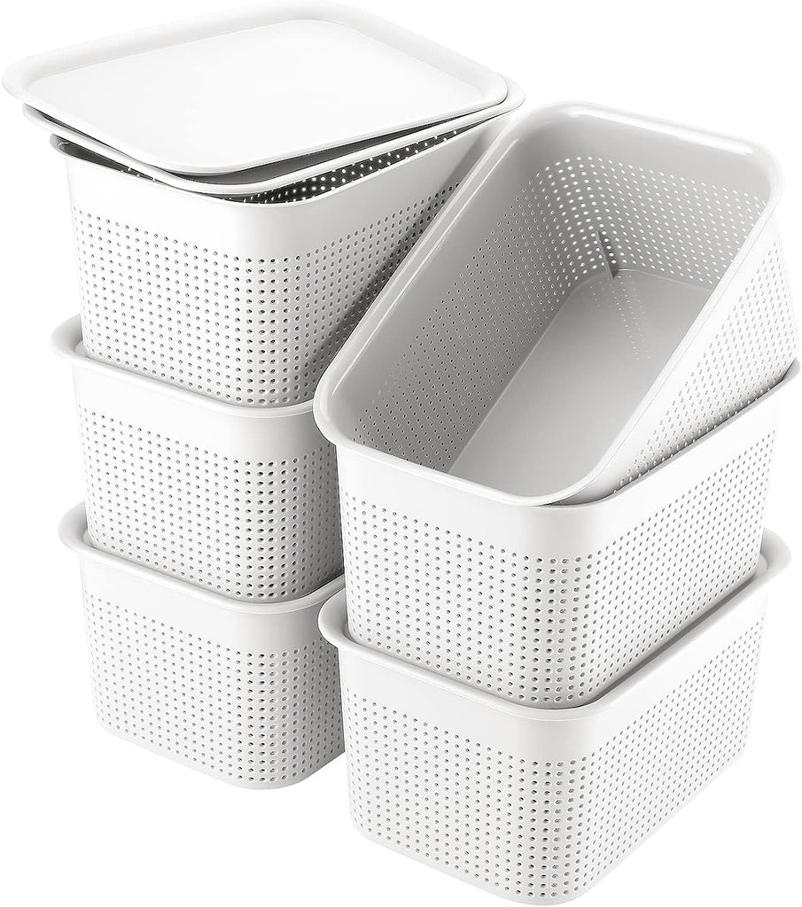 AREYZIN Plastic Storage Bins With Lid Set of 6 Baskets for Organizing Container Lidded Organizer Shelves