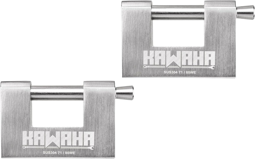 KAWAHA 71/80-2P Stainless Steel D-Shaped Padlock with Key for Garage Door, Containers, Shed, Locker and Warehouse (3-1/8 inch, Keyed Alike - 2 Pack)