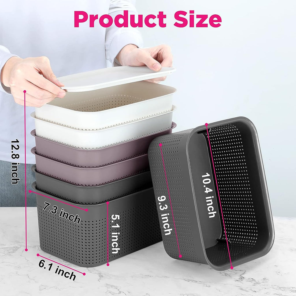 AREYZIN Plastic Storage Bins With Lid Set of 6 Baskets for Organizing  Container Lidded Organizer Shelves Drawers Desktop Closet Playroom  Classroom