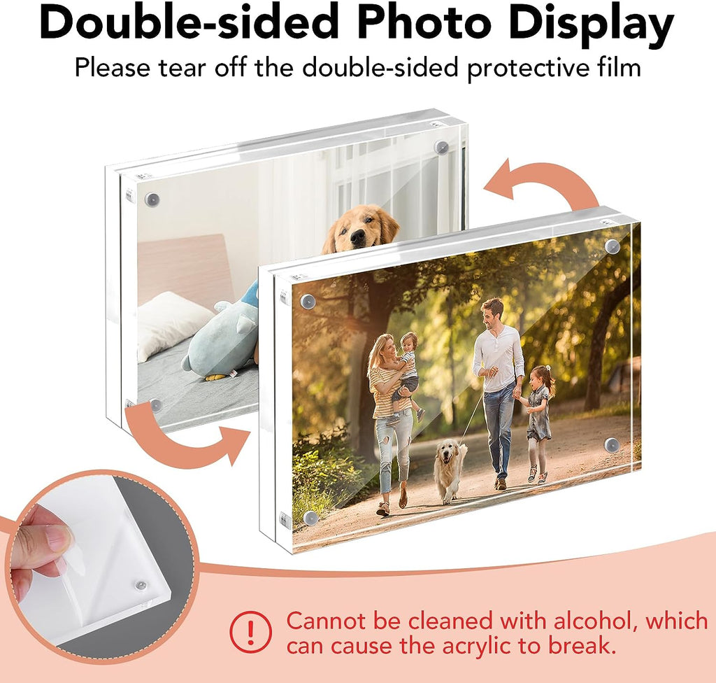 YixangDD 6 Packs 5x7 Inches Acrylic Picture Frame, Magnetic Acrylic Picture Photo Frame，Double Sided Clear Frameless Photo Frame with Magnetic Desktop Transparent for display Picture、photos