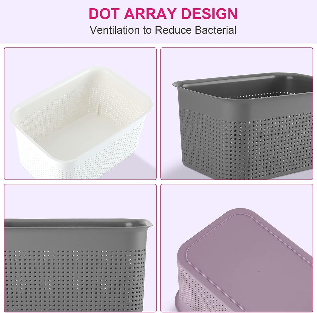 AREYZIN Plastic Storage Bins With Lid Set of 6 Storage Baskets for Organizing Container Lidded Storage Organizer Bins for Shelves Drawers Desktop Closet Playroom Classroom Office, Purple