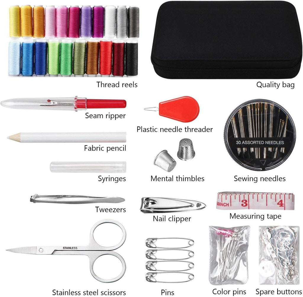 JUNING Sewing Kit with Case 130 Pcs Sewing Supplies for Home Travel and Emergency Kids Machine Contains 24 Spools of Thread of 100m Mending and Sewing