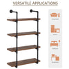 HOMCOM 4-Tier Industrial Pipe Shelves Floating Wall Mounted Bookshelf, Metal Frame Display Rack, 1.25" Thickness Shelving Unit for Farmhouse, Kitchen, Bar, Rustic Brown