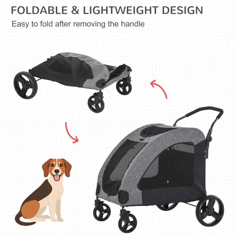 PawHut Pet Stroller Universal Wheel with Storage Basket Ventilated Foldable Oxford Fabric for Medium Size Dogs, Blue