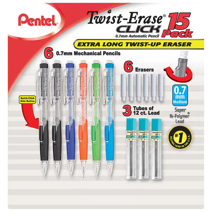 Pentel Twist-Erase Click Mechanical Pencil, 15-count