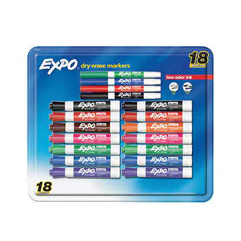 Expo Low Odor Dry Erase Markers, 18-count