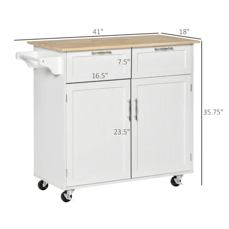 HOMCOM Wood Rolling Bathroom Side Storage Cabinet, White