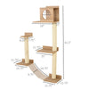 PawHut Wall-Mounted Multi-Level Cat Tree Activity Tower with Sisal-Covered Scratching Posts & an Interior Condo Area