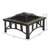 Outsunny 30 Inch Outdoor Fire Pit Square Steel Firepit Stove w/ Screen Poker for Patio