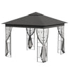 Outsunny 10' x 10' Metal Patio Gazebo, Double Roof Outdoor Gazebo Canopy Shelter with Tree Motifs Corner Frame and Netting, for Garden, Lawn, Backyard, and Deck, Brown