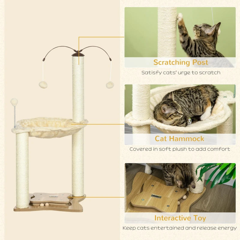 PawHut Wall-Mounted Cat Tree, 4-Layer Cat Wall Furniture with Scratching Board, Kitten Activity Center with Cushions, Natural