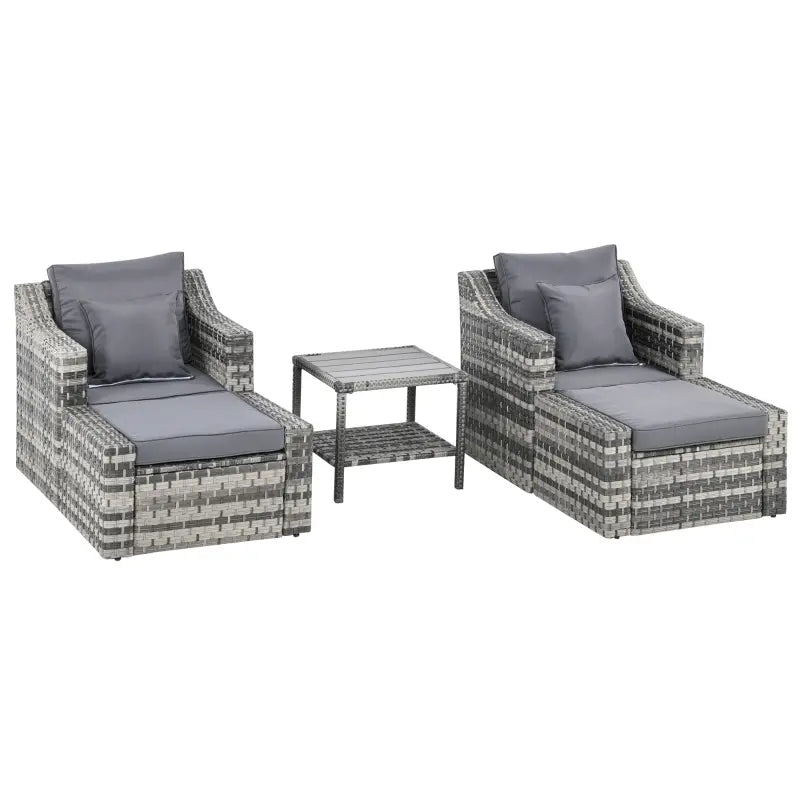 Outsunny 5-Piece PE Rattan Outdoor Patio Armchair Set with 2 Chairs, 2 Ottomans, Coffee Table Conversation Set, & Durable Build, Grey