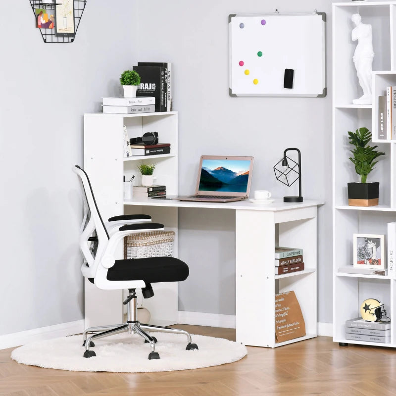 HOMCOM Modern Home Office Desk with 6-Tier Storage Shelves, 47" Writing Table with Bookshelf, Black