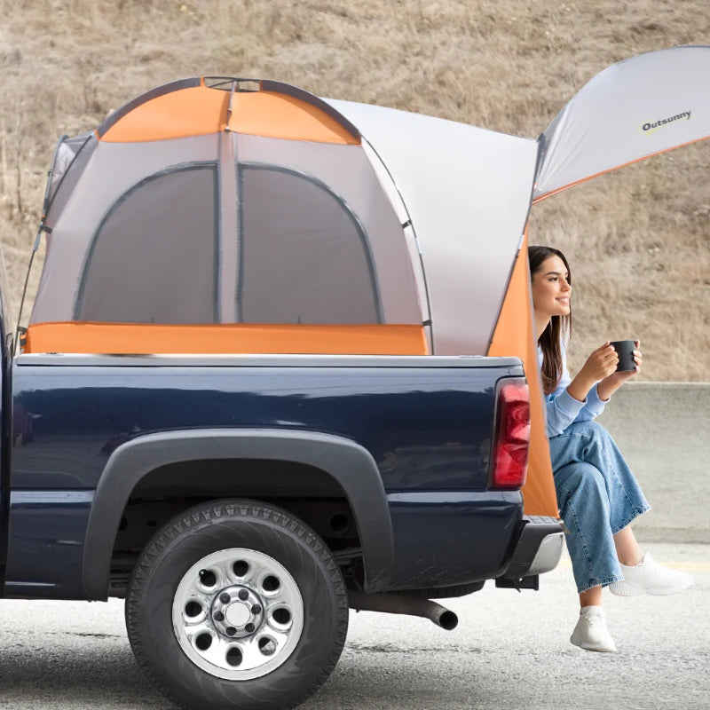 Outsunny Truck Bed Tent for 5'-5.5' Bed with Awning, Portable Pickup Truck Tent for 2-3 Persons, Green