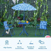 Outsunny Kids Folding Table and Chairs Set Shark Pattern for Outdoor Garden Patio Backyard with Removable & Height Adjustable Sun Umbrella, Blue