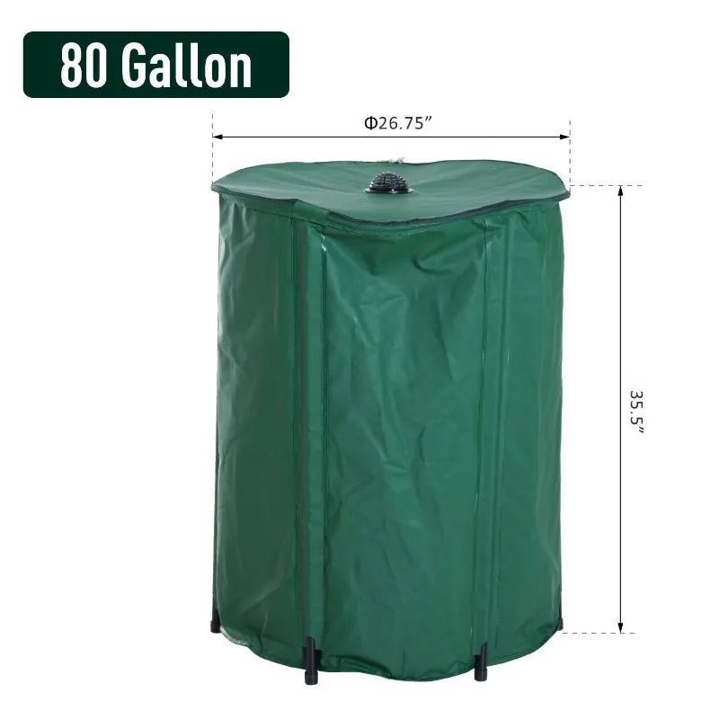 Outsunny 80 Gallon Rainwater Harvesting System Collection Tank with Collapsible Runoff