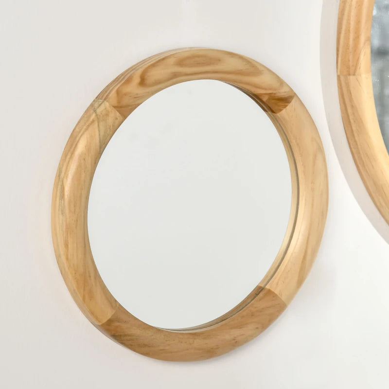 HOMCOM Set of 3 Wood Wall Mirrors, Modern Round Mirror Décor, Natural