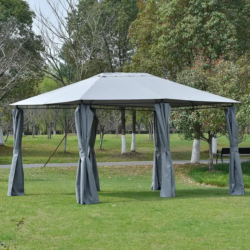 Outsunny 13' x 10' Steel Outdoor Patio Gazebo Pavilion Canopy Tent w/ Curtains Grey