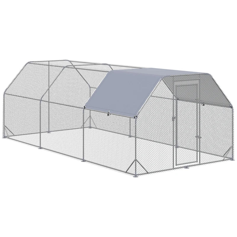 PawHut Metal Chicken Coop Run with Cover, Walk-In Outdoor Pen, Fence Cage Hen House for Yard, 12.5' x 9.2' x 6.4'