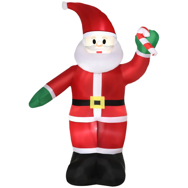 HOMCOM 8ft Christmas Inflatable Santa Claus with Candy Cane, Outdoor Blow-Up Yard Decoration with LED Lights Display-1
