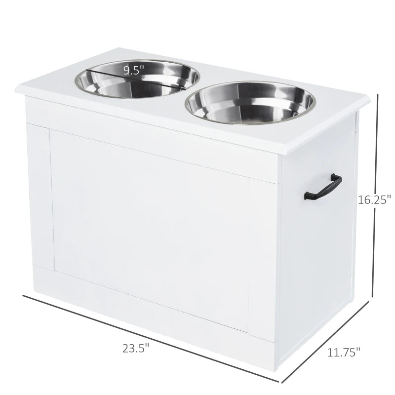 PawHut Raised Pet Feeding Storage Station with 2 Stainless Steel Bowls Base for Large Dogs and Other Large Pets, Dark Brown