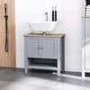 kleankin 24" Bathroom Under Sink Cabinet with Storage, Pedestal Sink Cabinet, Adjustable Shelf and Open Bottom Shelf, Grey