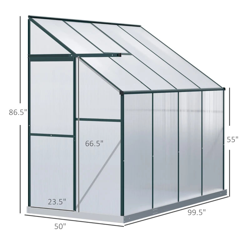 Outsunny 6' x 4' x 7' Aluminum Greenhouse Polycarbonate Walk-in Garden Greenhouse with Adjustable Roof Vent, Rain Gutter and Sliding Door for Winter, Clear
