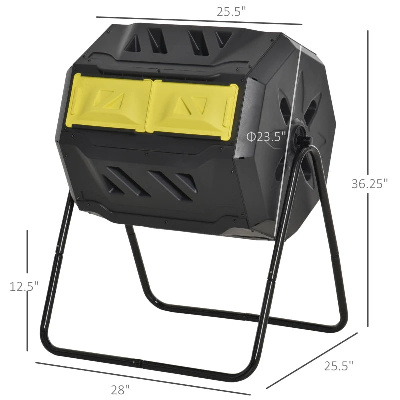 Outsunny Tumbling Compost Bin Outdoor 360° Dual Chamber Rotating Composter 43 Gallon, Orange