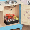 Outsunny Wooden Kids Kitchen with Pots and Pans, Storage Shelf Cabinet, Side Hanger, Sun, Moon, Star Pattern for 3+