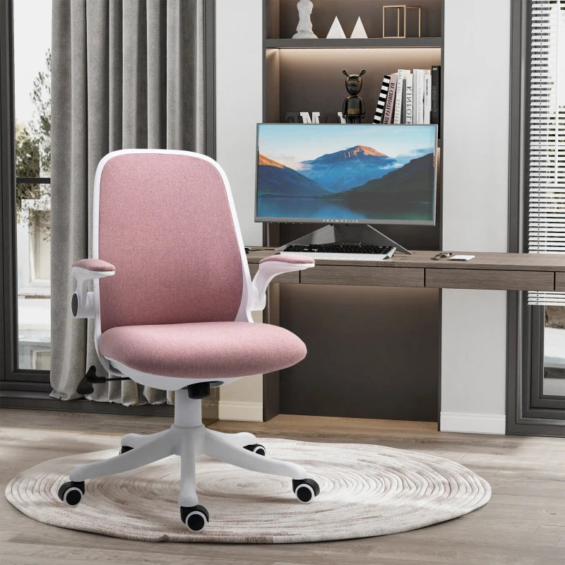 Vinsetto Linen-Touch Fabric Office Chair Swivel Task Chair with Adjustable Lumbar Support, Height and Flip-up Arms, Pink