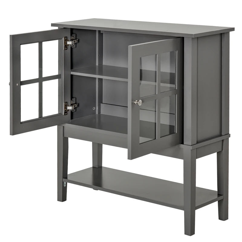 HOMCOM Coffee Bar Cabinet, Modern Sideboard Buffet Cabinet, Kitchen Cabinet with 2 Glass Doors, Adjustable Inner Shelving and Bottom Shelf, Grey