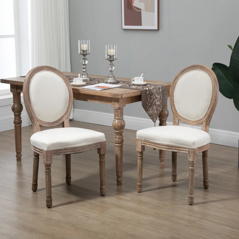 HOMCOM Vintage Armless Dining Chairs Set of 4, French Chic Side Chairs with Curved Backrest and Linen Upholstery for Kitchen, or Living Room, Cream White