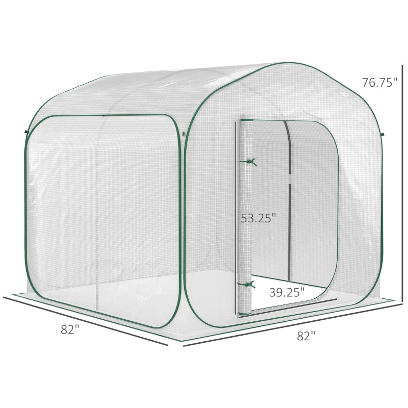 Outsunny 7' x 7' x 6' Garden Portable Pop Up Greenhouse with Side Door & Portable Zipper Bag for Plants & Vegetables White