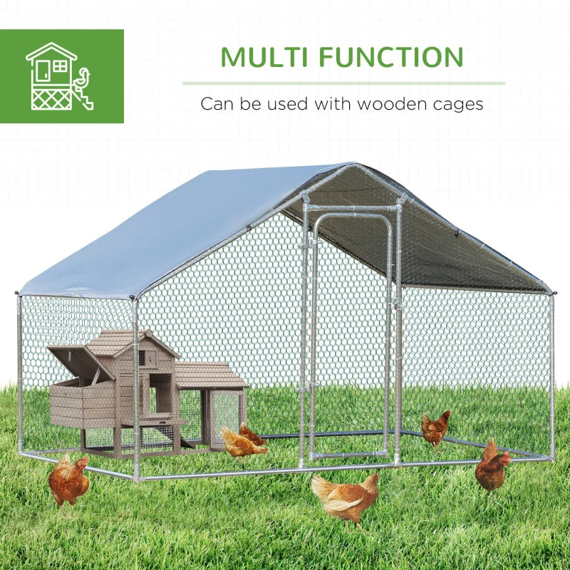 PawHut Galvanized Large Metal Chicken Coop Cage, 2 Room Walk-in Enclosure, Poultry Hen House with UV & Water Resistant Cover for Outdoor Backyard, 9.8' x 13.1' x 6.4'