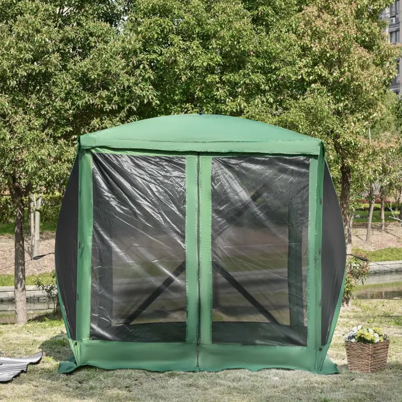 Outsunny Pop-Up Screen House Gazebo Camping Outdoor Instant Setup Tent Fits  3-4 People 210D Material w/ Carry Bag & Ground Stakes, Green