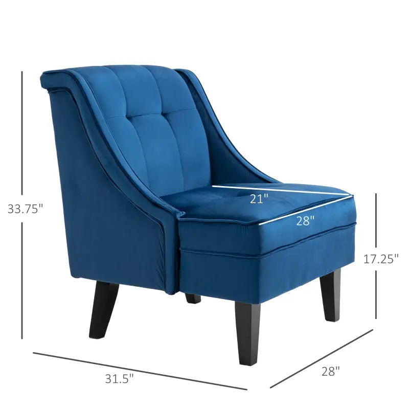 HOMCOM Tufted Single Sofa Chair with Rubber Wood Legs, Thick Padding Mid-Back, and Wings for Living Room - Blue