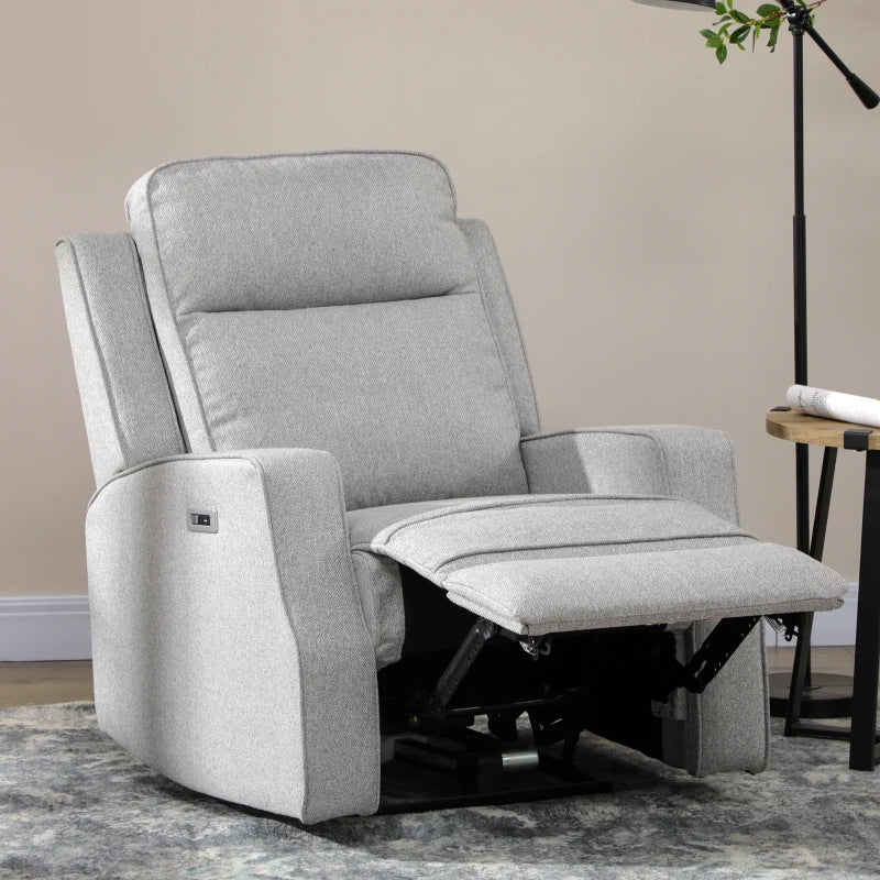 HOMCOM Electric Power Recliner, Wall Hugger Armchair with USB Charging Station, Sofa Recliner with Linen Upholstered Seat and Retractable Footrest, Gray-1