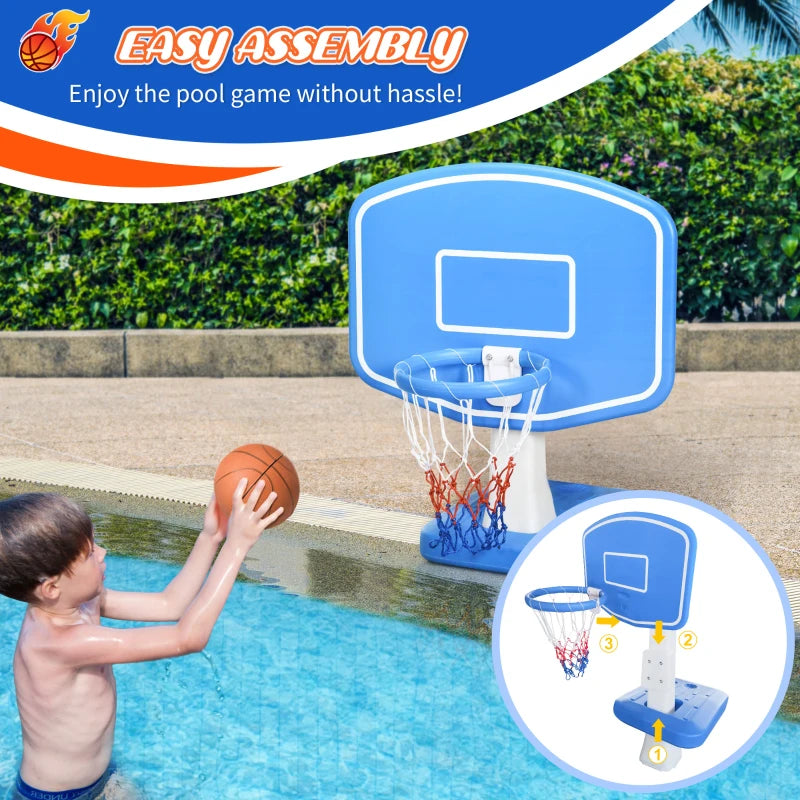 Outsunny Pool Basketball Hoop Poolside with Ball, Pump for Inground Pools, Swimming Pool Games, Blue