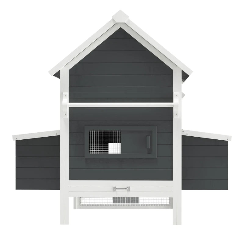 PawHut 162" Extra Large Chicken Coop with Handle, Wooden Hen House with PVC Roof, Quail Hutch with 2 Nesting Boxes, Slide-out Tray, Dark Grey