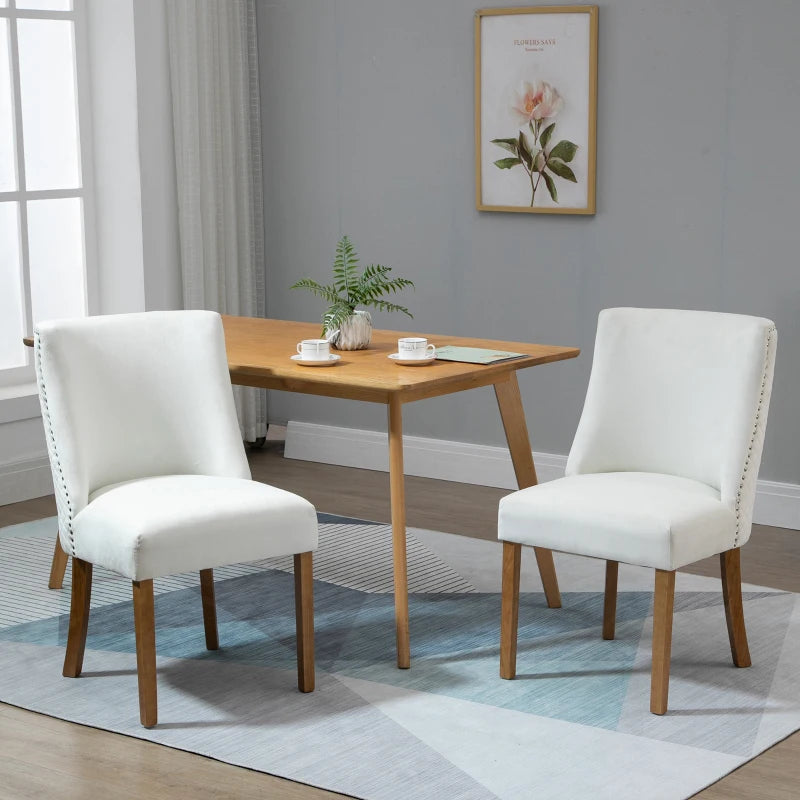 HOMCOM Modern Dining Chairs Set of 2 with High Back, Upholstered Seats and Solid Wood Legs for Kitchen, Cream White
