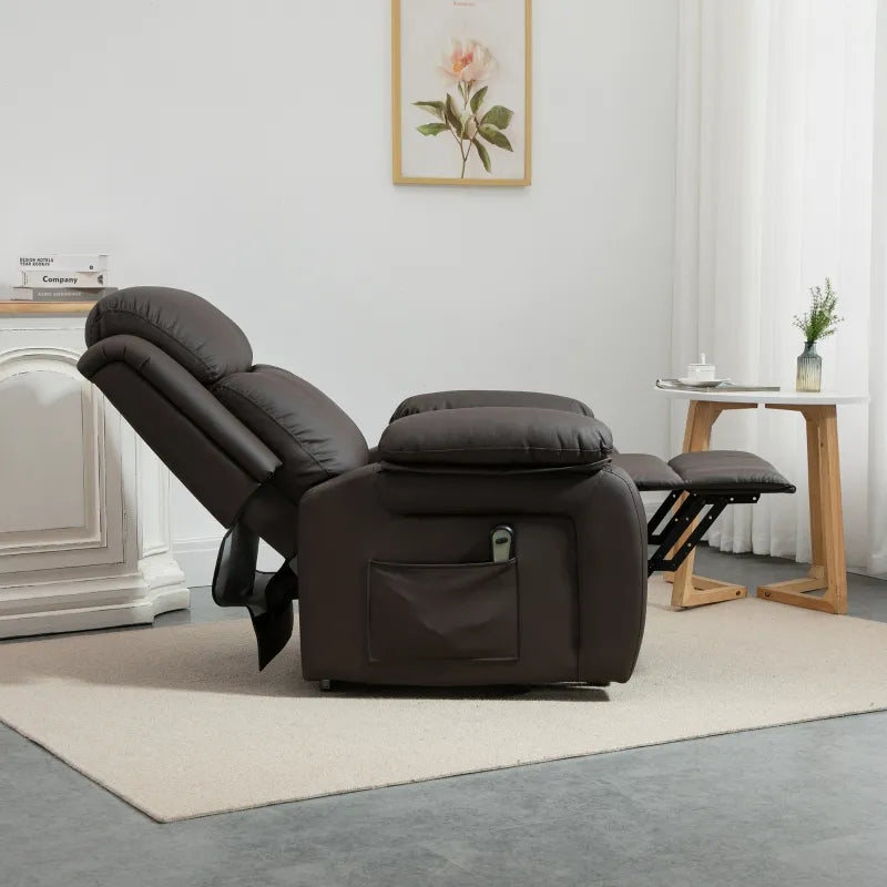 HOMCOM Living Room Power Lift Chair, PU Leather Electric Recliner Sofa Chair for Elderly with Remote Control, 3 Positions, Side Pockets, Extended Footrest, Brown