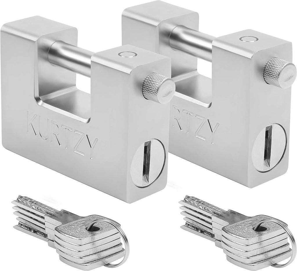 Kurtzy Heavy Duty 1kg Padlocks with 10 Keys (2 Pack) - Hardened Solid Steel Hardware Monoblock Lock - 12mm Thick Shackle - Protect Garages, Containers, Sheds, Shutters, Lockers, Gates and Warehouses
