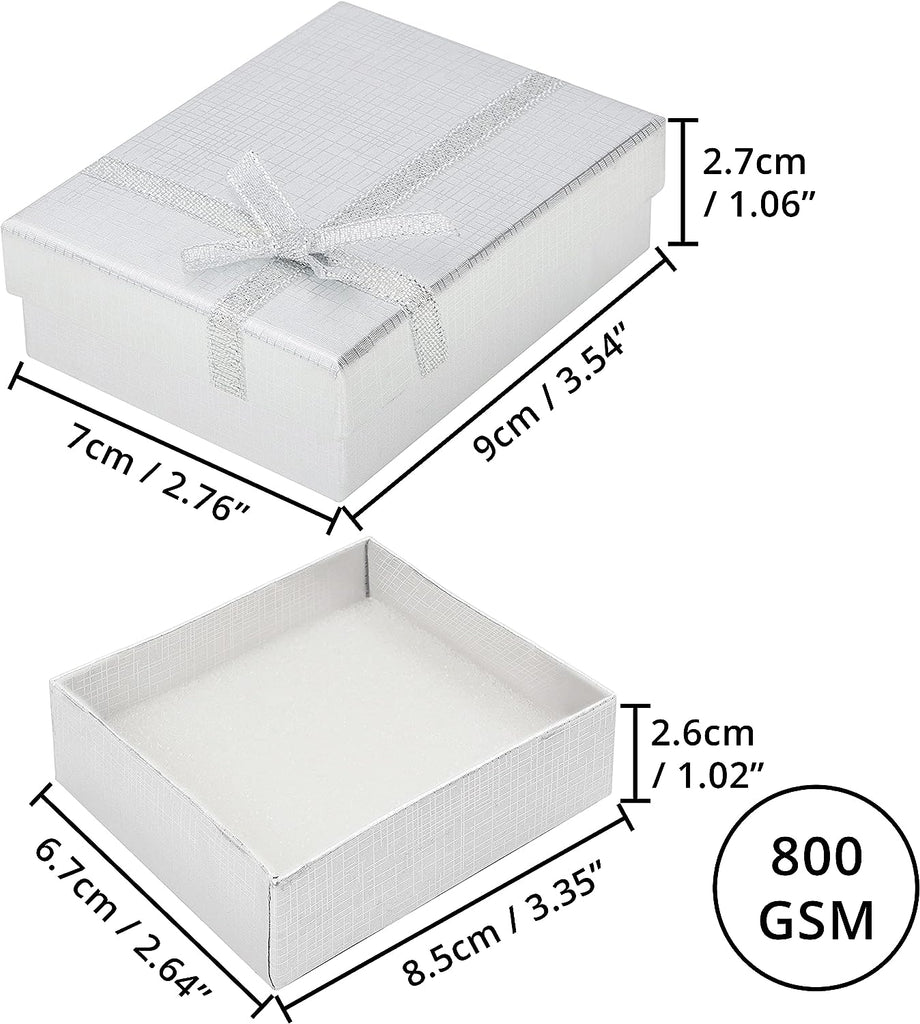 Kurtzy 12 Pack Silver Paper Jewelry Display Gift Boxes - 9 x 7cm / 3.54 x 2.76 Inches - Cardboard Packaging Box Set with Foam Inserts for Earrings, Necklaces, Bracelets & Rings