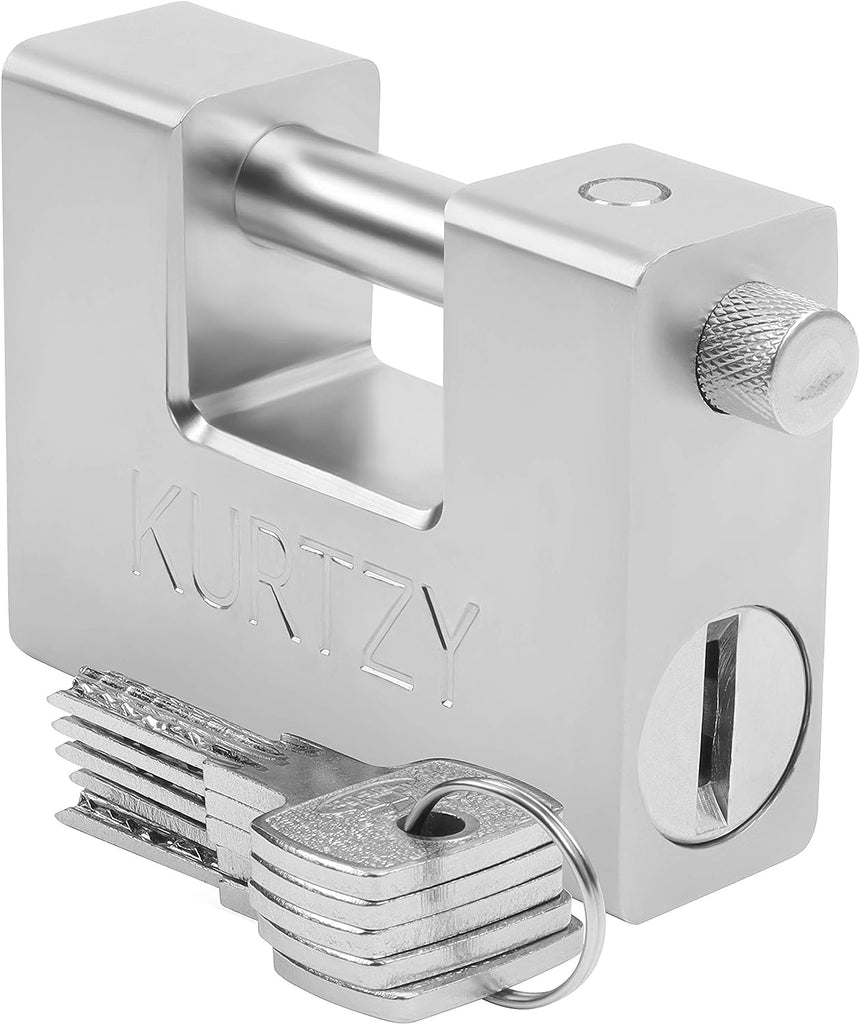Kurtzy Heavy Duty 1kg Padlock with 5 Keys - Hardened Solid Steel Hardware Monoblock Lock - 12mm Thick Shackle - Protect Garages, Containers, Sheds, Shutters, Lockers, Gates and Warehouses