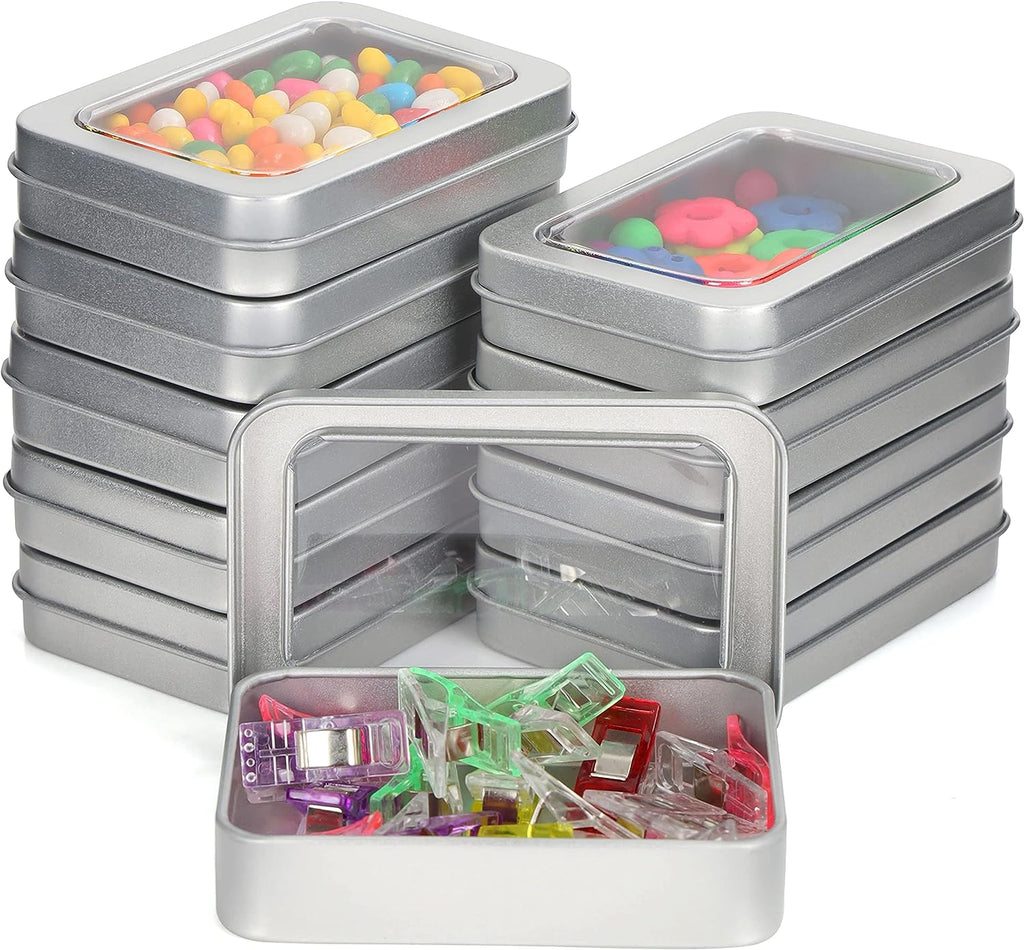 Kurtzy Silver Metal Storage Tin Box with Lid (10 Pack) - 9 x 6.3 x 1.8cm / 3.54 x 2.48 x 0.71 Inches - Small & Portable Non-Hinged Empty Containers - Mini Rectangular Home Craft & Survival Container