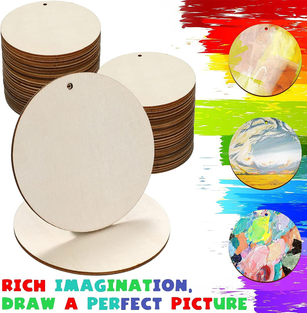Natural Blank Wood Pieces Slice Round Unfinished Wooden Discs for