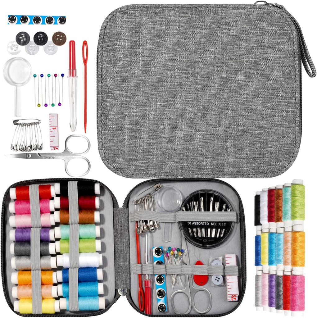 JUNING Sewing Kit with Case Portable Sewing Supplies for Home Traveler, Adults, Beginner, Emergency, Kids Contains Thread, Scissors, Needles, Measure Tape