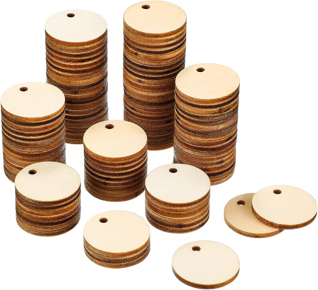 100 Pieces Unfinished Round Wooden Circles with Holes Round Wood Discs for  Crafts Blank Natural Wood Circle Cutouts for DIY Crafts Party Birthday