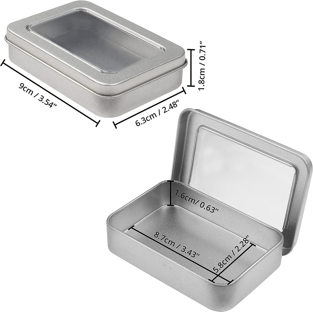 Kurtzy Silver Metal Storage Tin Box with Lid (10 Pack) - 9 x 6.3 x 1.8cm / 3.54 x 2.48 x 0.71 Inches - Small & Portable Non-Hinged Empty Containers - Mini Rectangular Home Craft & Survival Container